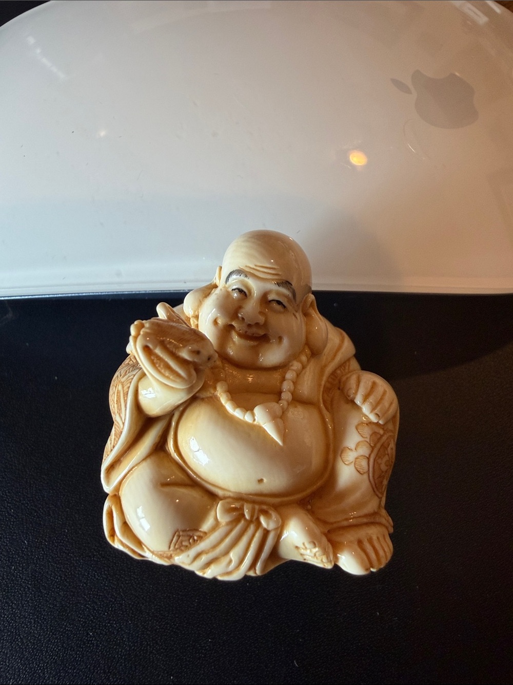 Cream ivory Laughing Buddha Sculpture - Decorative Home Accent